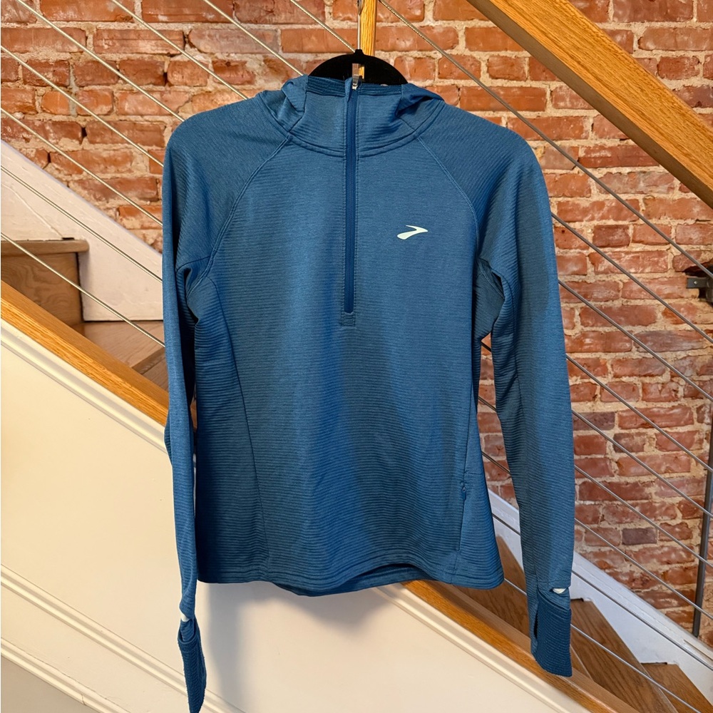 Brooks Blue Striped Quarter-Zip Pullover